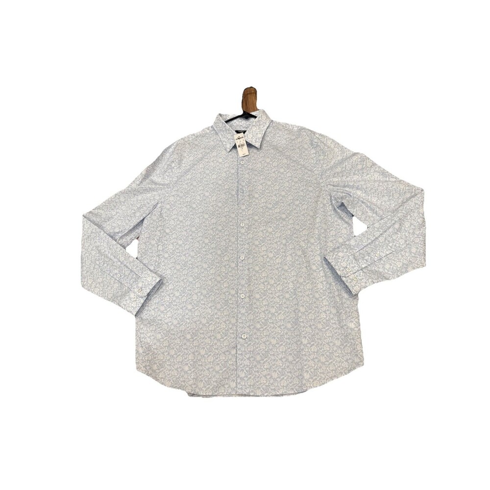Express Mens Flat Collar Button Up Light‎ Blue Modern Fit Long Sleeve Shirt XL